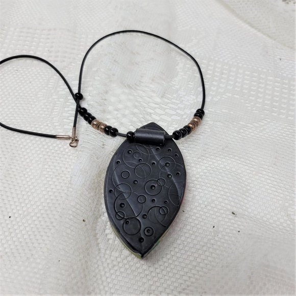 Modern Clay Colorful Necklace w/ Black Cord - Picture 8 of 9